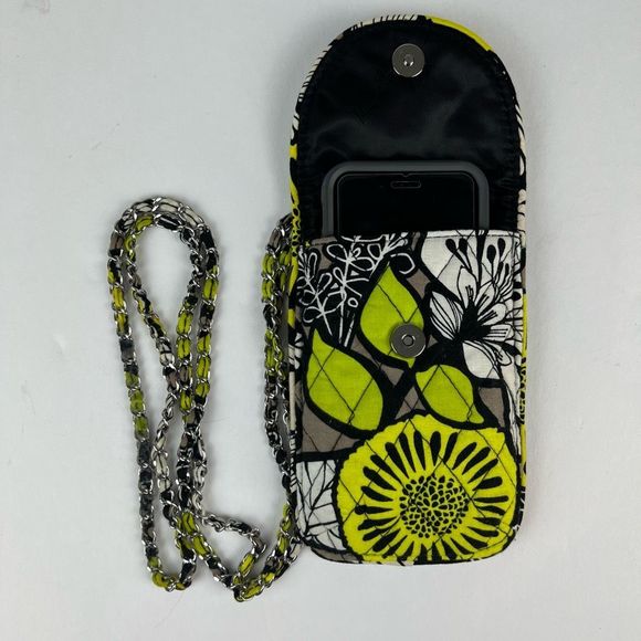 Vera Bradley Citron Green & Gray Phone Crossbody Purse Pouch - Picture 4 of 14